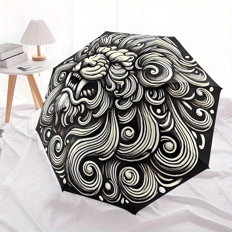 1pc Lion Swirls Automatic Open/close Folding Compact Umbrella, 8-Rib Sturdy Canopy, Lightweight Portable, Everyday Use, Gift, Outdoor Umbrella, Travel