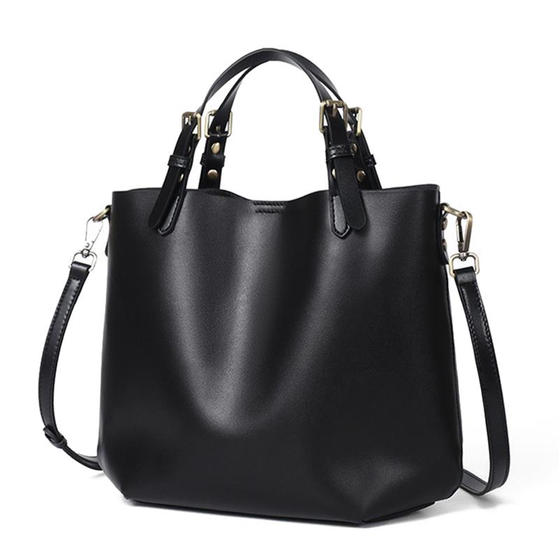Zency Genuine Leather Simple Women Shoulder Bag Large Capacity Casual Handbag чёрный