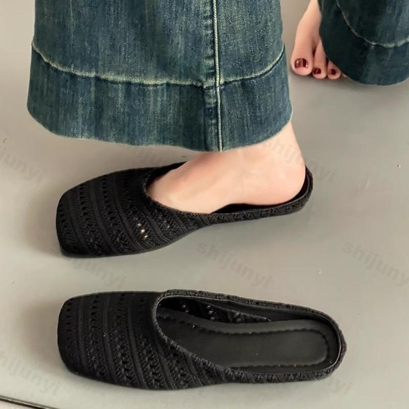 Fashion Retro Woven Design Casual Flat Half Slippers for Women 2025 Summer Hollow Breathable Comfortable Sandals Fashion Beach Draggers