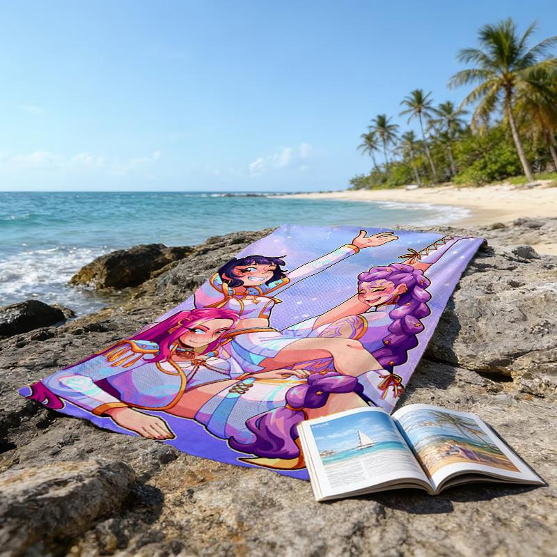 1pc KPop Demon Hunters5 Beach Towel, Beach and Seaside Swimming Pool Equipment, Fashion Pattern, Rectangular, Travel Essentials