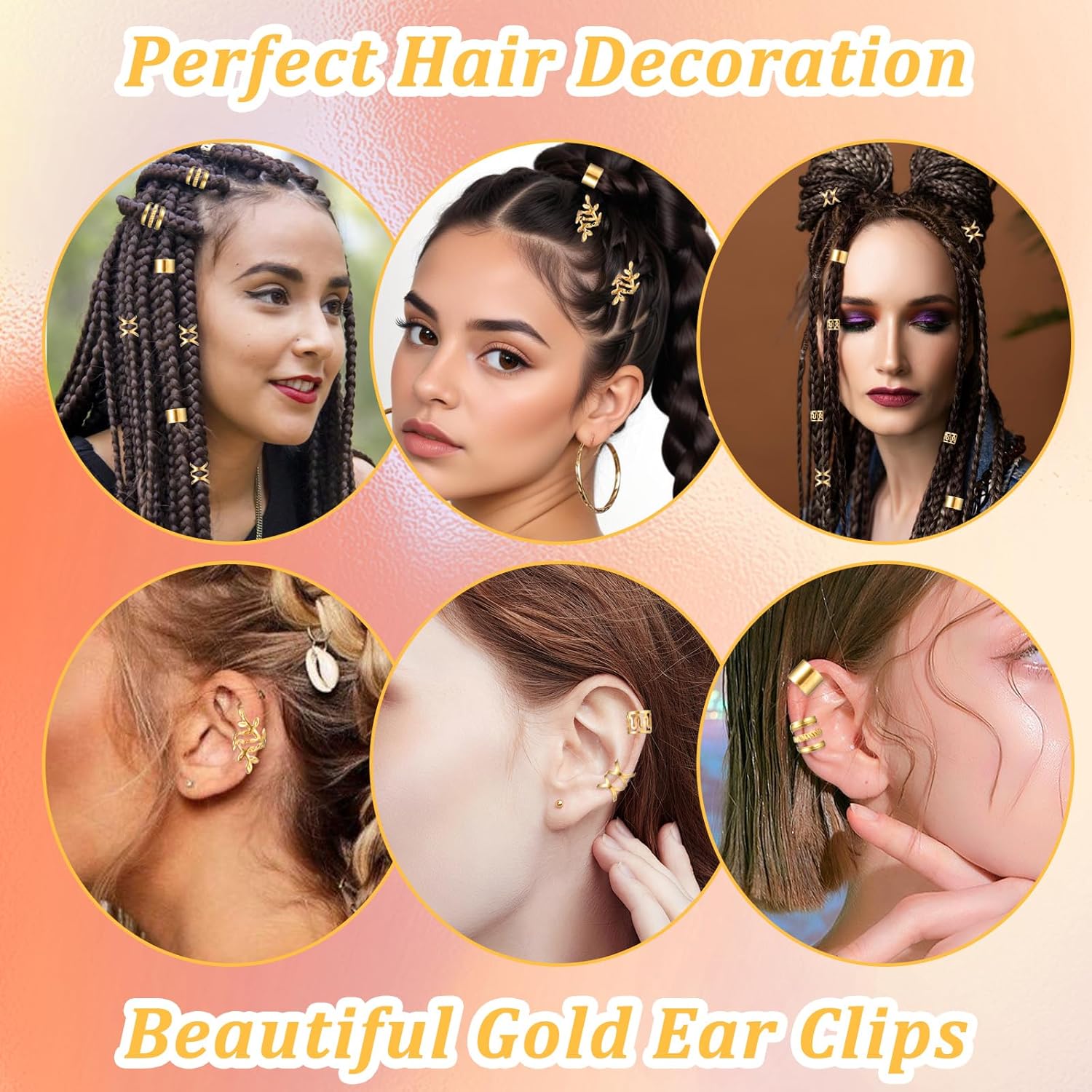 50 шт. Золотые украшения для волос для косичек Аксессуары Украшения для локов для чернокожих женщин Золотые манжеты для волос Аксессуары для волос для косичек Женские Мужские Аксессуар для дредов