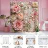 1Pc Vintage Floral Shower Curtain, Polyester Woven Fabric With Pink And Beige Roses Lace Design, Romantic Bathroom Decor, Was