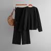 Fashion Round Neck Loose Knit Set For Women's Autumn And Winter Casual Style Wide Leg Pants Two-piece Set
