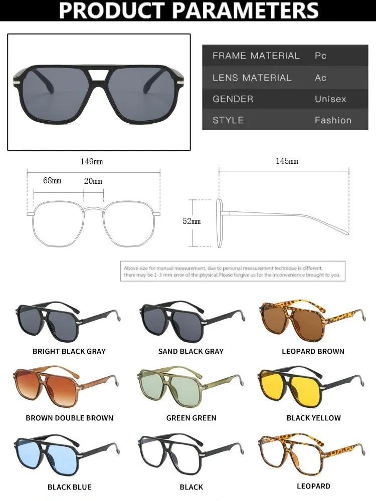 Fashion Double Beam Rivet Square Sunglasses Women Luxury  Designer Retro Rectangle Sun Glass Vintage Eyewear Shadow Female