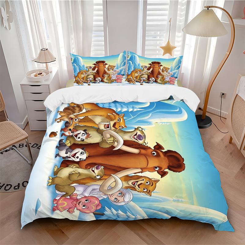 Winter Animal Adventure Printed 3pcs Bedding Set Soft Microfiber 1 Duvet Cover And 2 Pillowcases Home Bedroom Decor Xmas Gift K1475