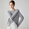 Luxurious Women's 75% Cashmere 25% Mulberry Silk Floral Inlay Round Neck Sweater