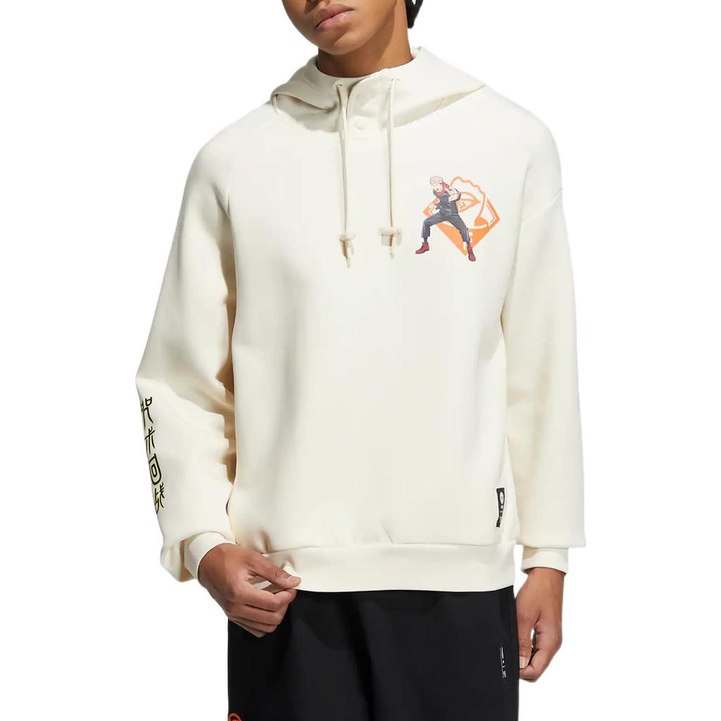 adidas Neo X Jujutsu Kaisen Collaboration Solid Color Cartoon Print Drawstring Hoodie Unisex Hoodies White HZ2441