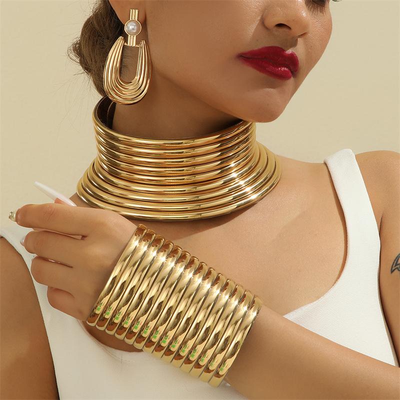 4 stk/sett Vintage Lær Afrikansk Zirkon Sett Choker Halskjede Armbånd Øredobber Sett For Kvinner Krage Halskjede Sett Zirkon Gaver