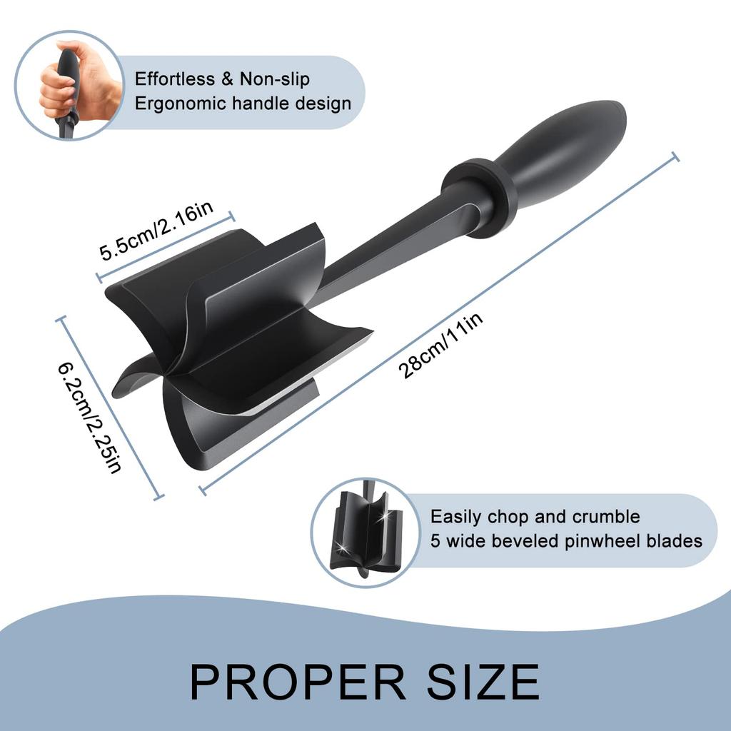 Fleischzerkleinerer für Hackfleisch, Hitzebeständiger Fleischstampfer für Hamburgerfleisch 5 Gebogene Klingen Hackfleischstampfer Küchenhelfer