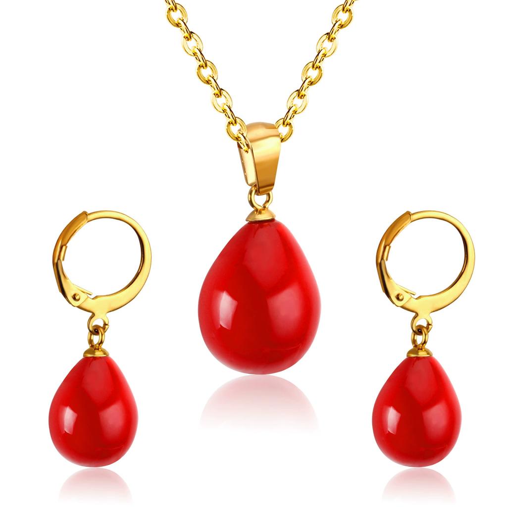 925 Sterling Silver Color Pearl Pendant Necklace Loop Hoop Earrings White Teardrop Women Girls Wedding Party Nice Gifts