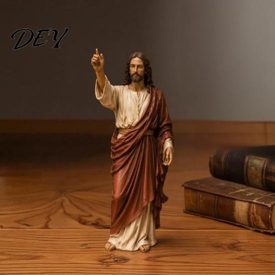 Christian Prayer Altar Decorations Jesus Reading Book Resin Figurine, Small Religious Statue for Bookshelf Mantel Decorative Collectible Statues Nook