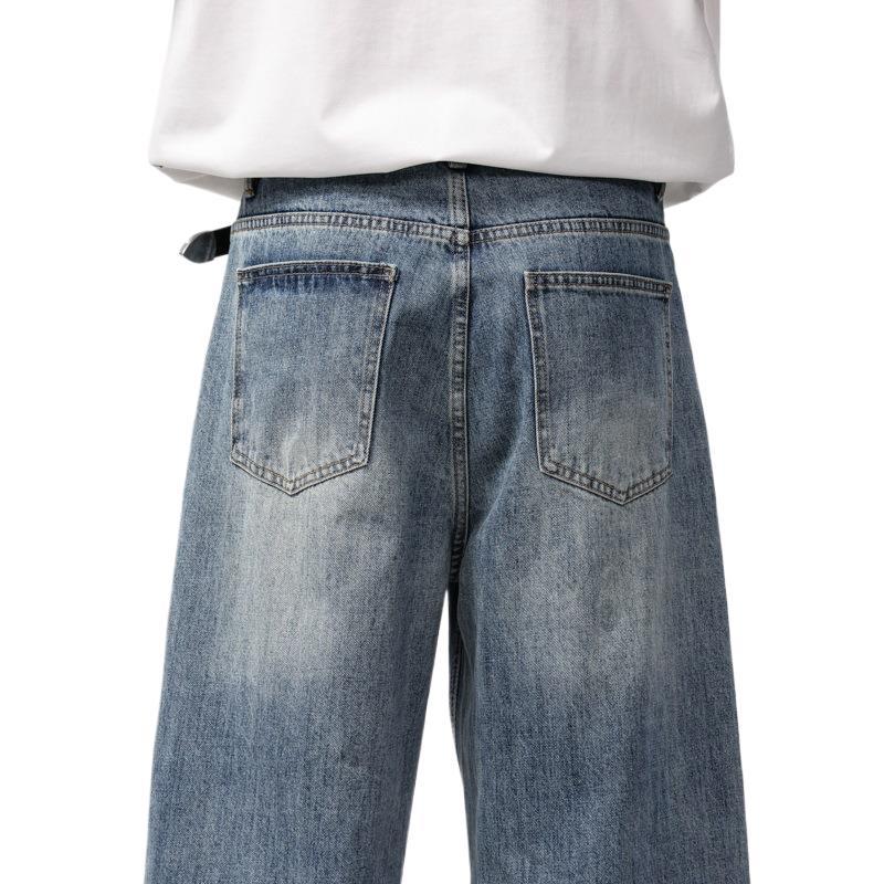 Spring Retro Straight Jeans Men's American Wide-leg Trousers