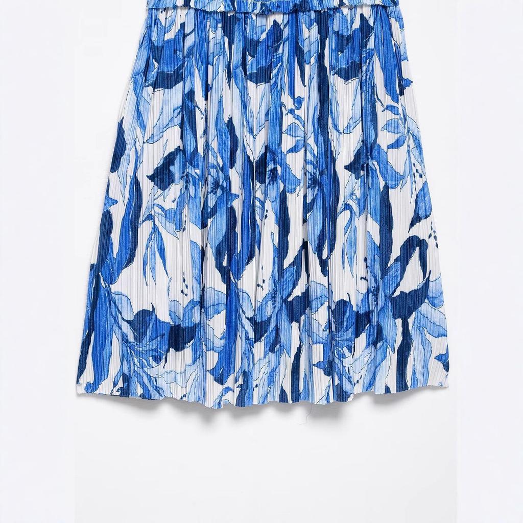 Women's new summer models, square collar design, bubble sleeve printed fresh dress