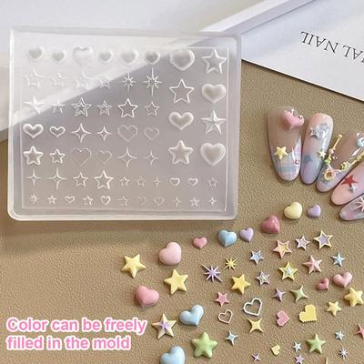 Novel 3D Silicone Mold Heart Star Pentagram Nail Artistry, DIY Transparent Manicure Template for Decorative Nail Trinkets