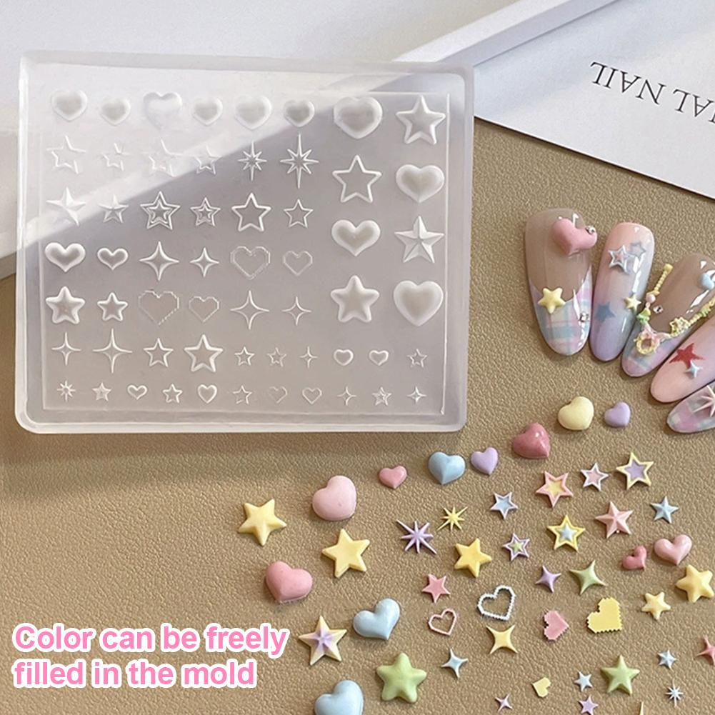 Novel 3D Silicone Mold Heart Star Pentagram Nail Artistry, DIY Transparent Manicure Template for Decorative Nail Trinkets