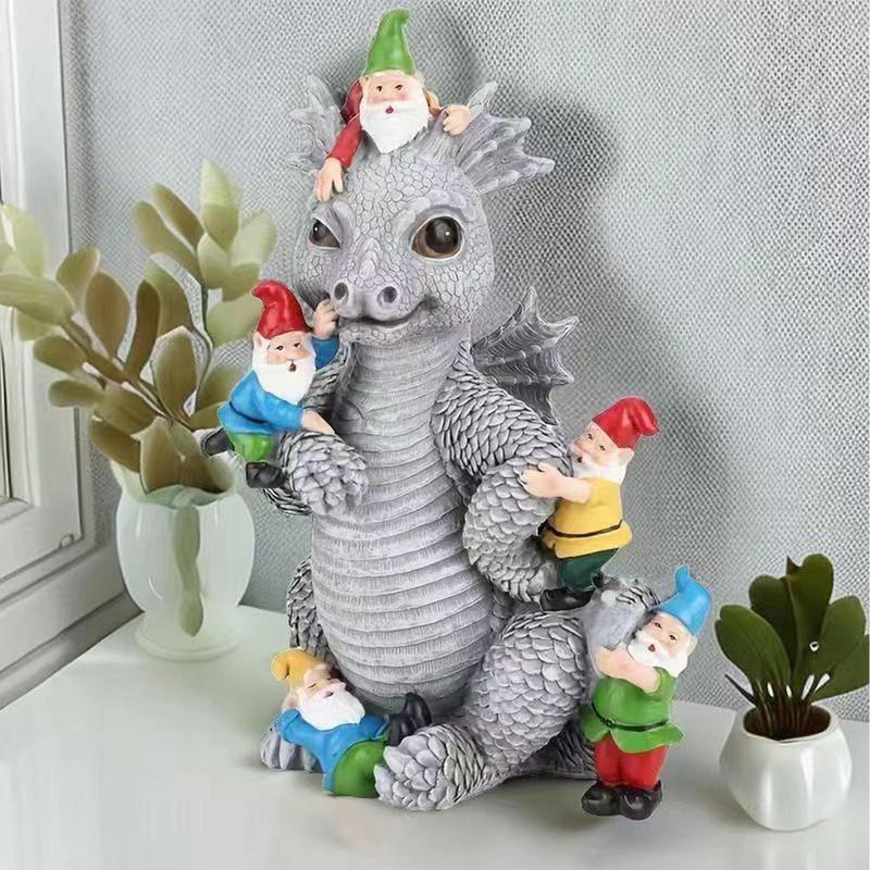 Dragon Gnome Statues Dragon Figurines Resin Animal Dragon Statues Outdoor Statue Gnome Garden Decor Spring Decorations For home