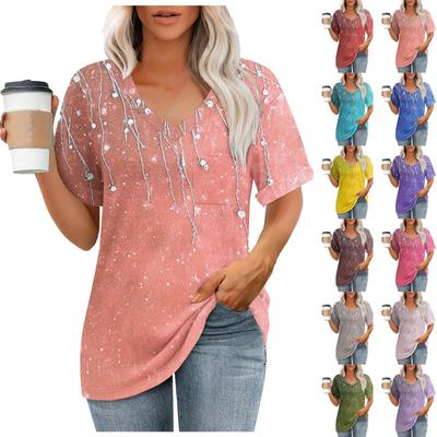 Moda feminina bolso decote em v manga curta planta floral estampa camiseta top