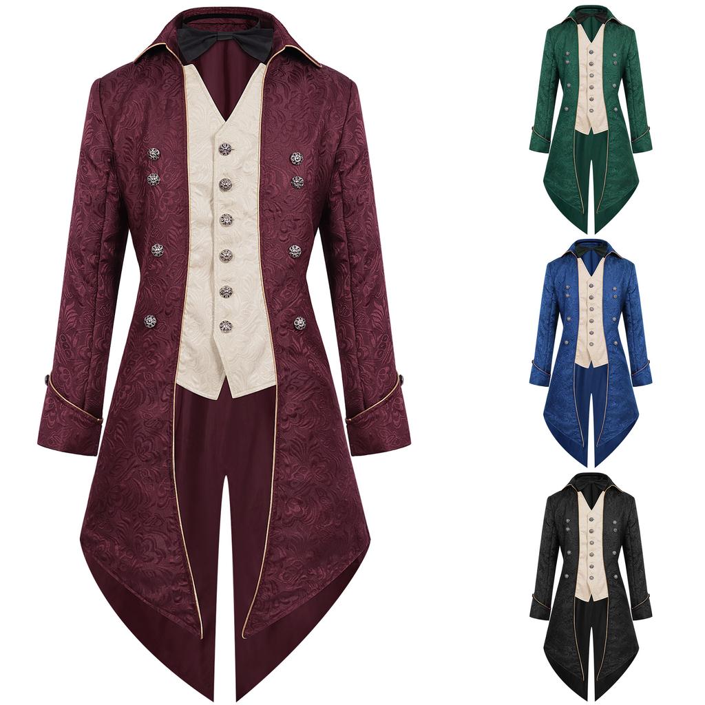 Men Medieval Tuxedo Coat Retro Steampunk Party Renaissance Costume Victorian Tailcoat Stage Halloween Event Long Jackets