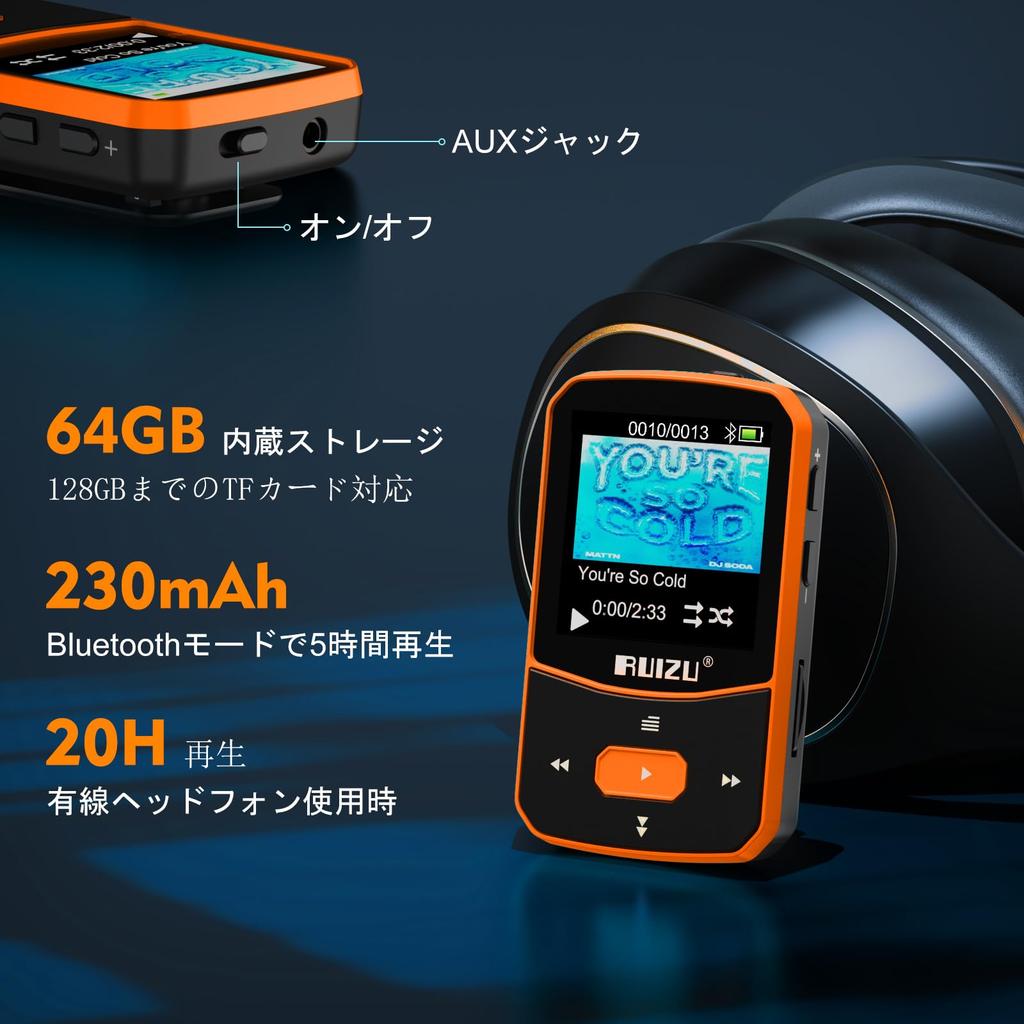 RUIZU 64GB MP3 Player with Bluetooth OTG Portable Music Player with Voice HIFI Digital Audio Compact and Ideal for Language and the Features Music FM