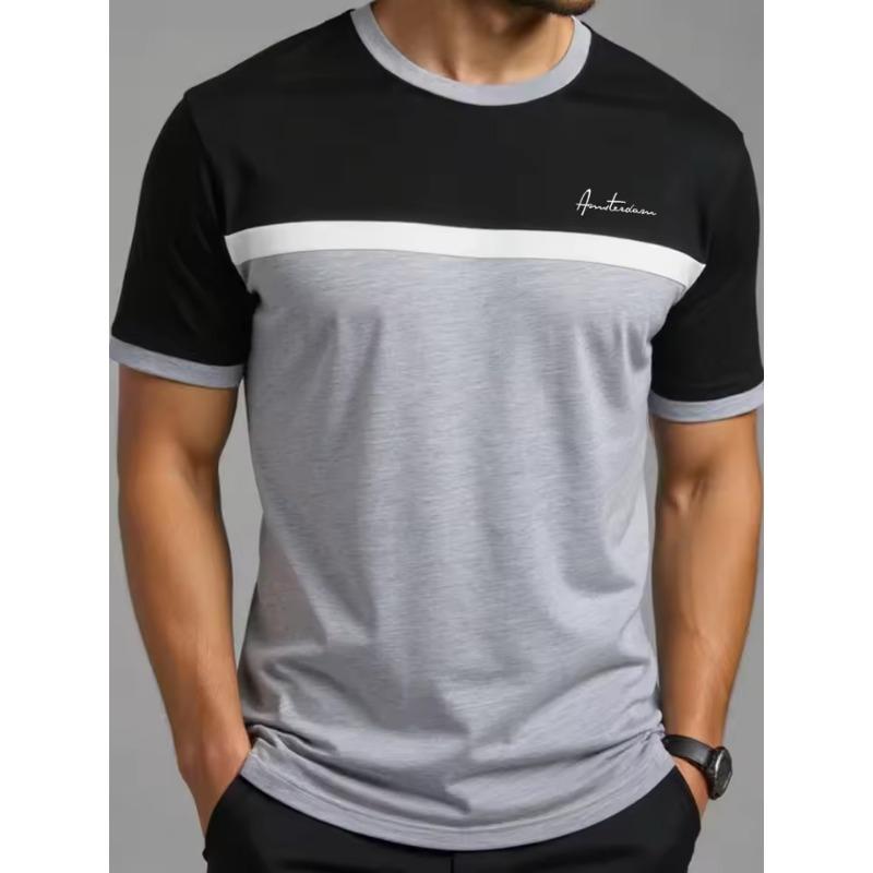 Men's Casual Sports Loose Oversized Simple Letter Pattern Printed Round Neck Short Sleeved 3D T-shirt Top
