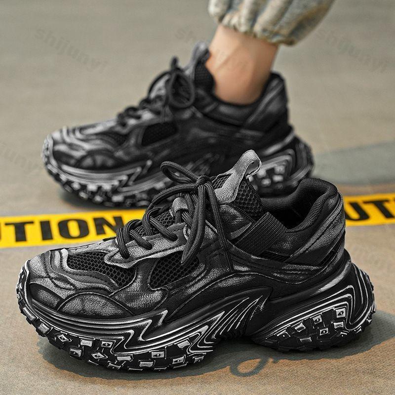 Men's Casual Sport Shoes Vintage Distressed Sneakers 2025 Autumn New Style Thick Bottom Fashion Increased Height Trendy Shoes