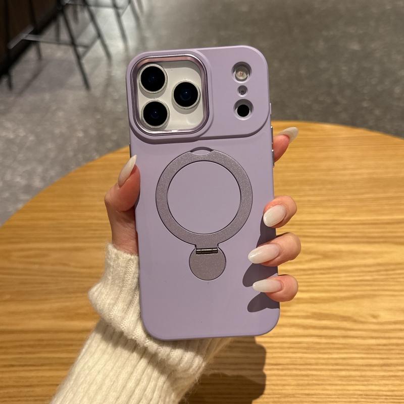 Rotating Bracket Phone Case For iPhone 17 16 15 14 13 Pro Max Luxury Liquid Silicone For Magsafe Magnetic Metal Cover