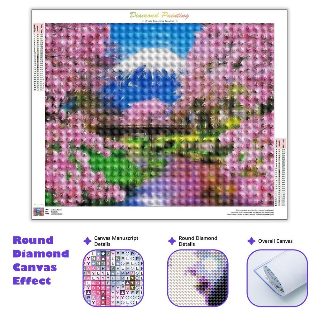 Full Round Diamond Painting 5D Landscape Cherry Blossoms Diamond Art Embroidery Mountain Home Decoration 30x40cm/12x16inch
