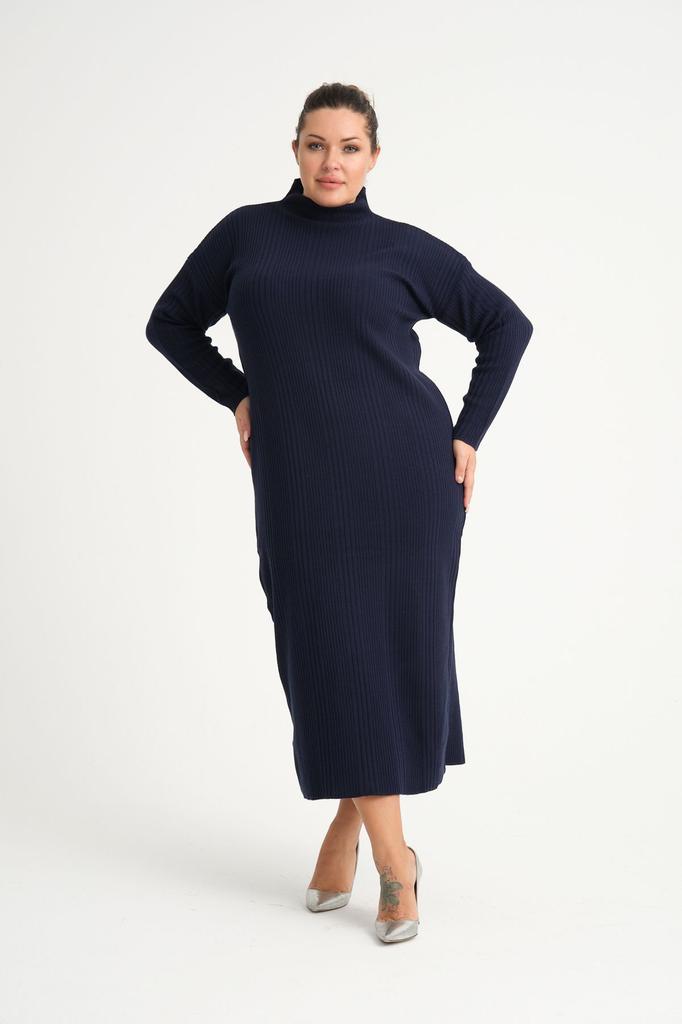 Damen Big Size Kleid Grün Halb Rollkragen Strickkleid Plus Size