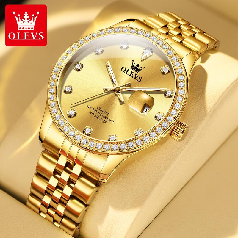 

Olishi Men s Luminous Waterproof Quartz Watch with Diamond Bezel and Steel Band