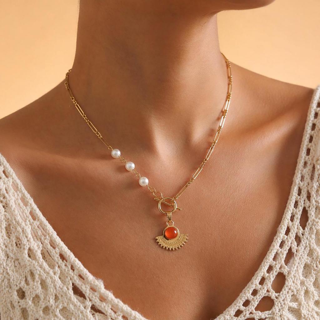 18K Gold-Plated Baroque Pearl Cross Necklace - Retro High-End Fashion