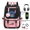 Σακίδιο Stitch για Φοιτητές Χαριτωμένη Τσάντα Laptop με Κινούμενα Σχέδια και Θύρα USB Μοντέρνο Στυλ