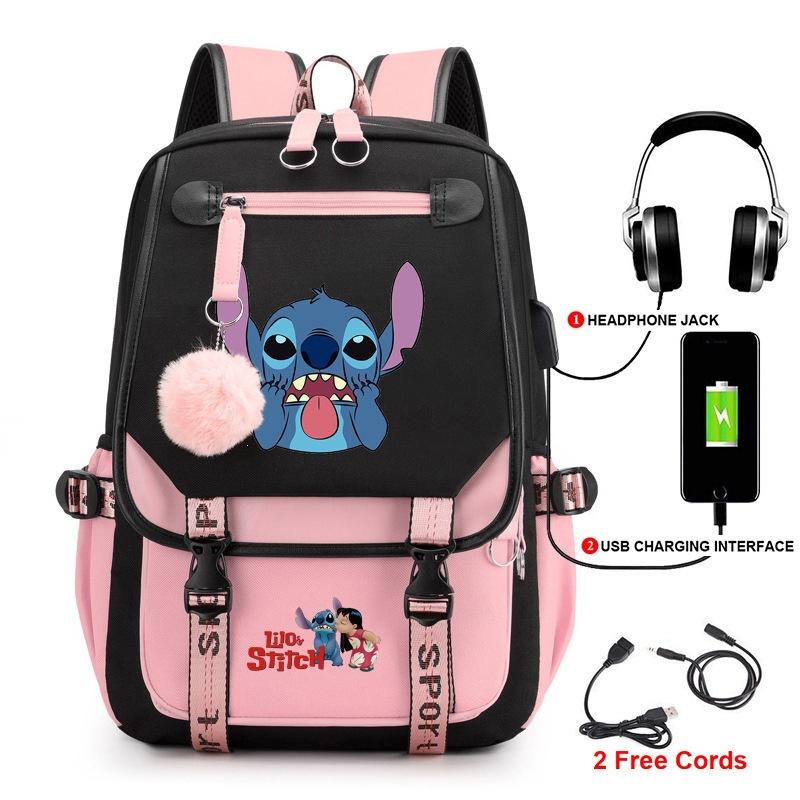 Σακίδιο Stitch για Φοιτητές Χαριτωμένη Τσάντα Laptop με Κινούμενα Σχέδια και Θύρα USB Μοντέρνο Στυλ