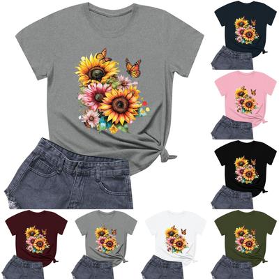 Camiseta Casual de Manga Corta y Cuello Redondo Estampada de Moda para Mujer