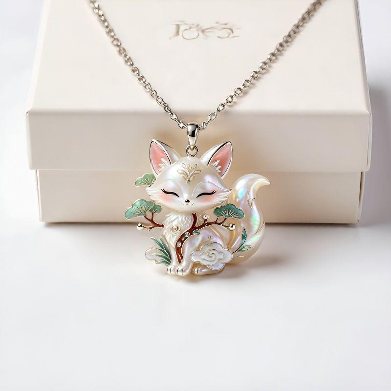 Chinese Mythology Nine-tailed Fox Enamel Pendant Necklace Fashion Minimalist Jewelry for Women Valentine's Day Gift for Her