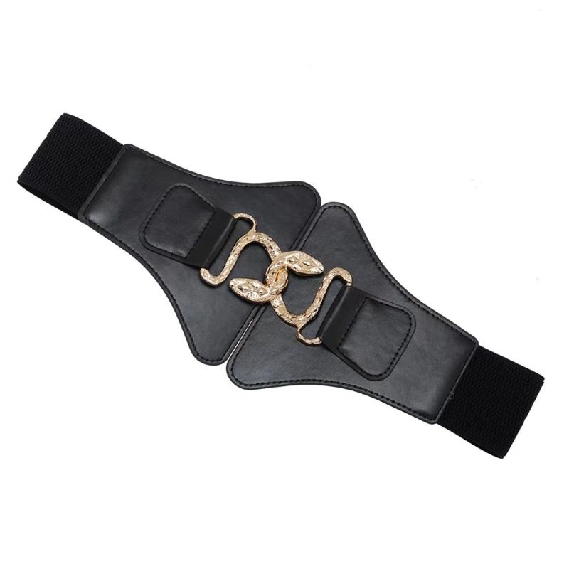 

Эластичный корсетный пояс 2000-х годов Эластичный пояс для женщин с застежками-крючками в виде змеи Широкий пояс-синехер для формальной повседневной носки чёрный