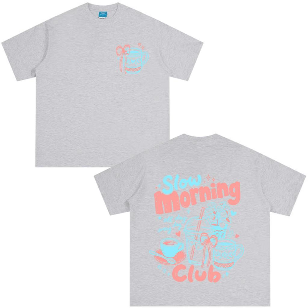 Slow Mornings Graphic Tshirts Trendy Coffee Club Tshirt Unisex Unisex Fashion Vintage Tshirts Summer Loose Casual Cotton Tshirts