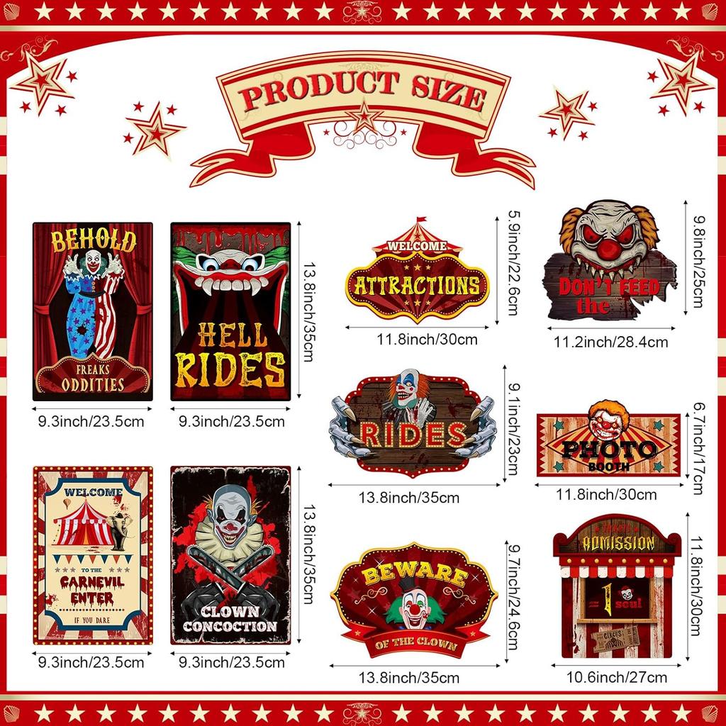 Harloon 18 Pcs Circus Party Signs Halloween Circus Sign Decor Circus Carnival Posters Circus Theme Cutouts Vintage Circus Party Decoration for