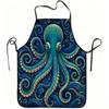 1pc Deep Blue Octopus Art Print Apron, Durable And Easy To Clean, Adjustable Waistband, Polyester Material, for Kitchen Cooking, Gardening, Orchard Pi