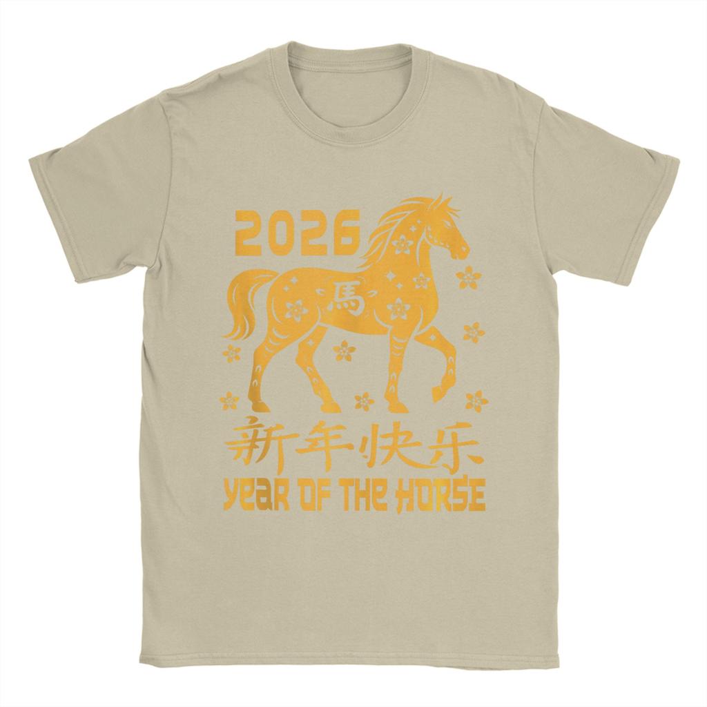 Unisex TShirts Chinese New Year 2026 Red Year of The Horse 2026 Vintage Cotton Tees Short Sleeve T Shirt O Neck Clothing Printing