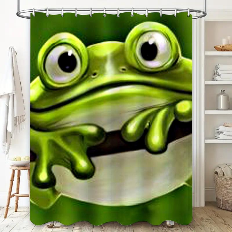 Adorable Green Frog Bath Curtain Waterproof Fabric Print Shower Curtain For Bathroom Decoration Home Accessories