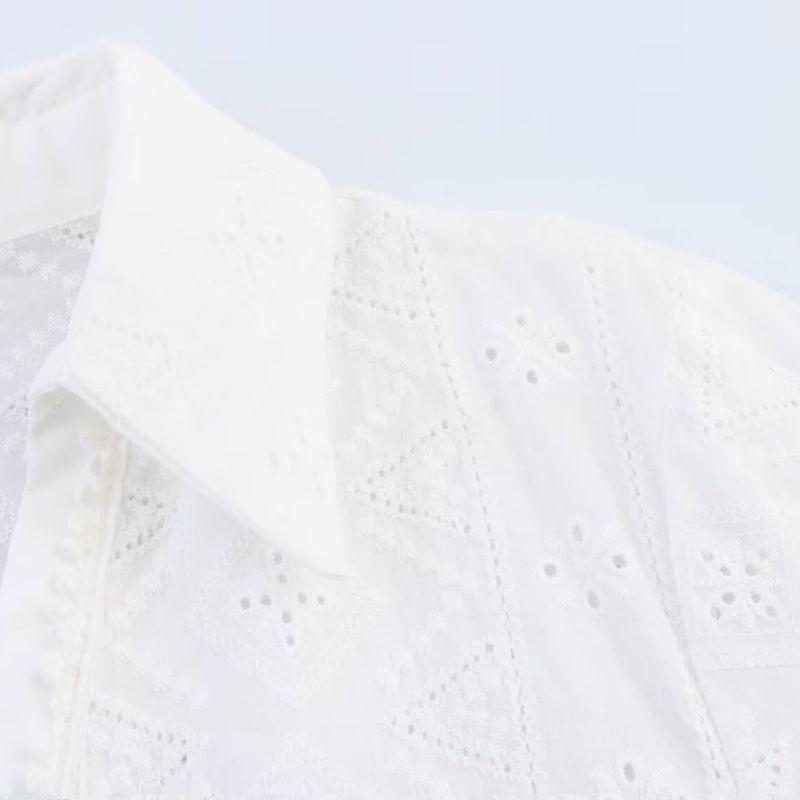 Jnleaog Autumn New Women's Clothing Fashion Style Stylish Fashion Hollowed-out Embroider Shirt