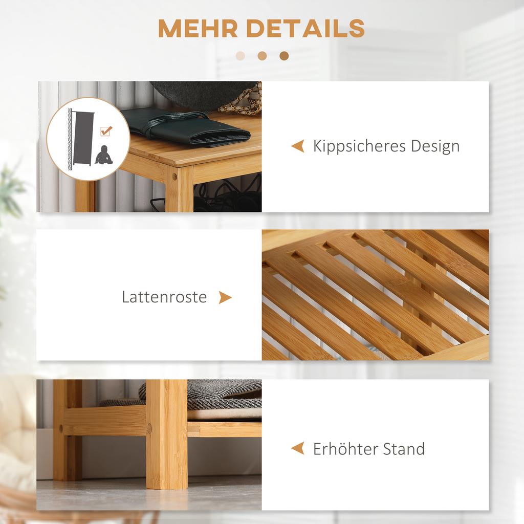 Schuhregal mit 4 Regalböden, Bambus, Lamellen, bis Größe EU 45, Natur