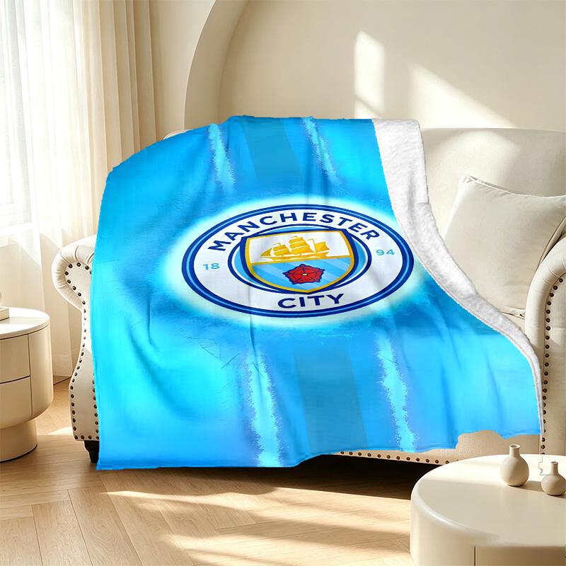 Manchester City FC Pattern Blanket for Home Decoration, Bed, Sofa, Car Travel, Camping, Suitable for All Seasons, Birthday Christmas Gift