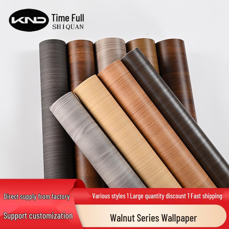 Vintage Walnut Wood Grain Waterproof Self-Adhesive Wallpaper for Living Room and Furniture Walls