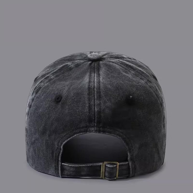 Vintage Washed Denim 6 Panel Star Frayed Patch Embroidery Curved Brim Adjustable Casual Baseball Cap