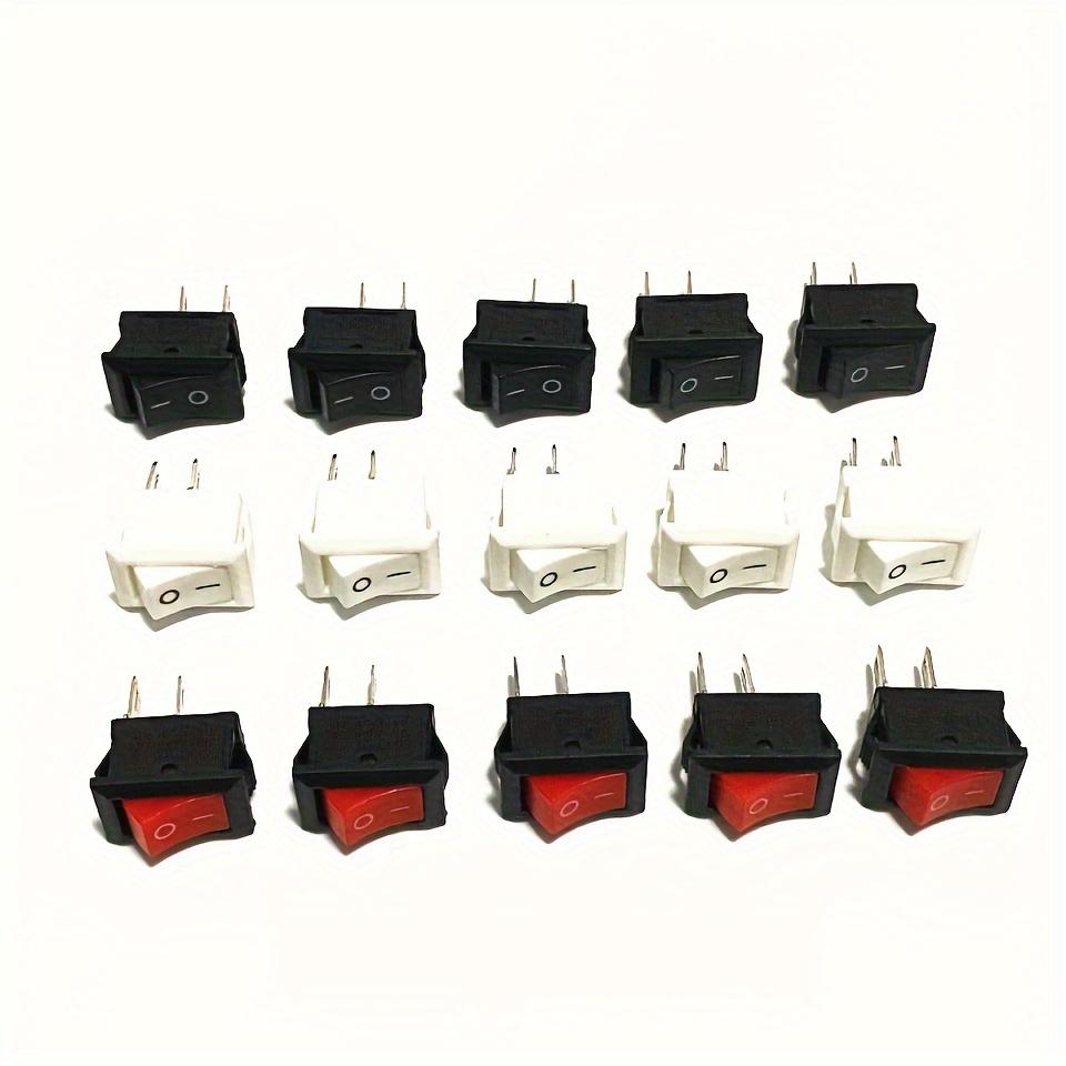 15pcs Mini Rocker Switch SPST Black and Red Snap in Switches Button AC 250V 3A / 125V 6A 2 Pin I/O 10*15mm On-off Switch Rocker