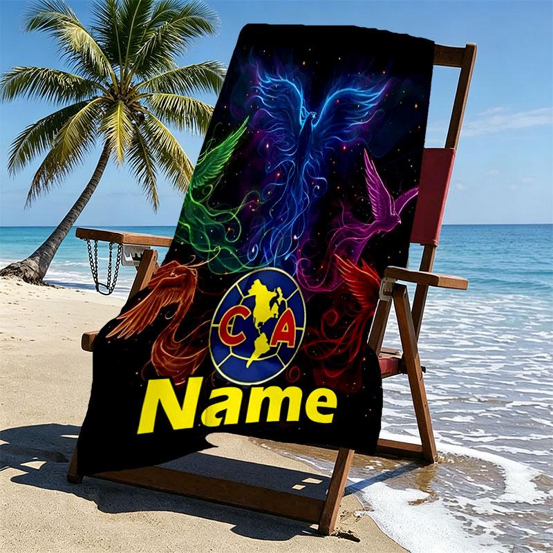 Custom Name Personalized Club America Print Beach Towel, for Trip Camping Beach Party Home Decor, Birthday Gift for Family & Friends