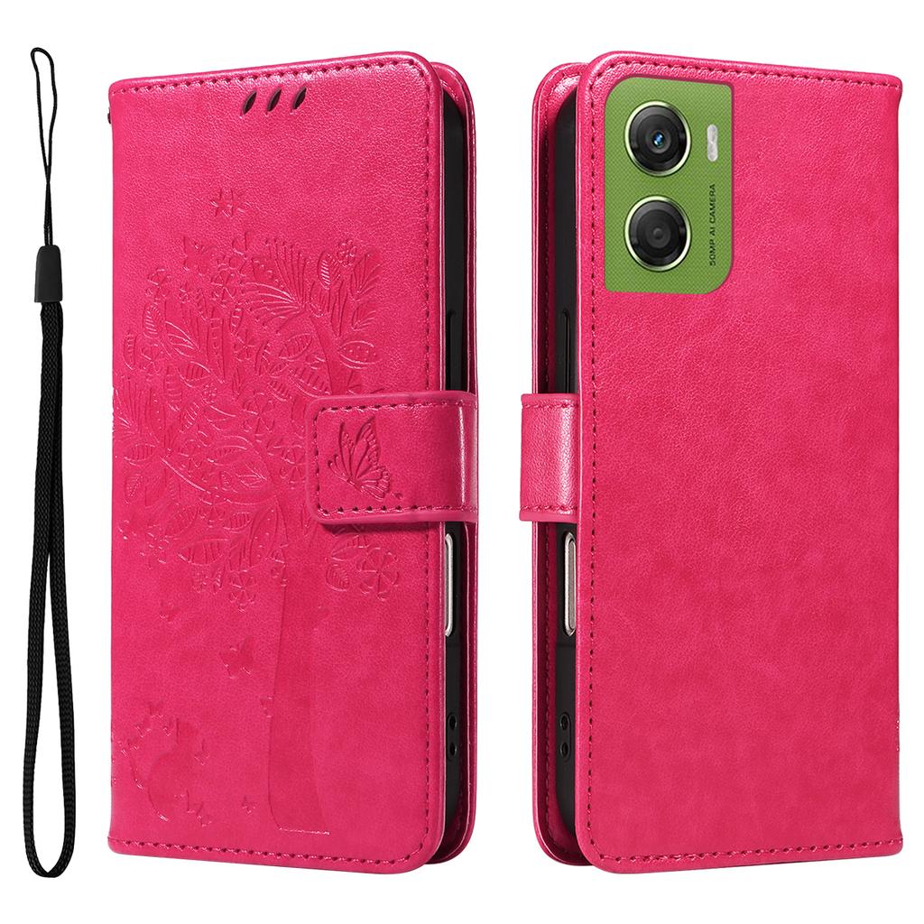For Motorola Moto G06 4G Phone Case with Stand Cat Tree Pattern Leather Wallet Mobile Cover