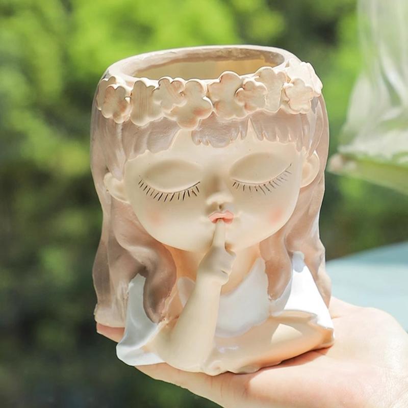 Cute Wreath Girls Pen Holder Concrete Mold Flower Pot Silicone Mold DIY Crafts Ornament Tool DIY Succulent Planter Mold