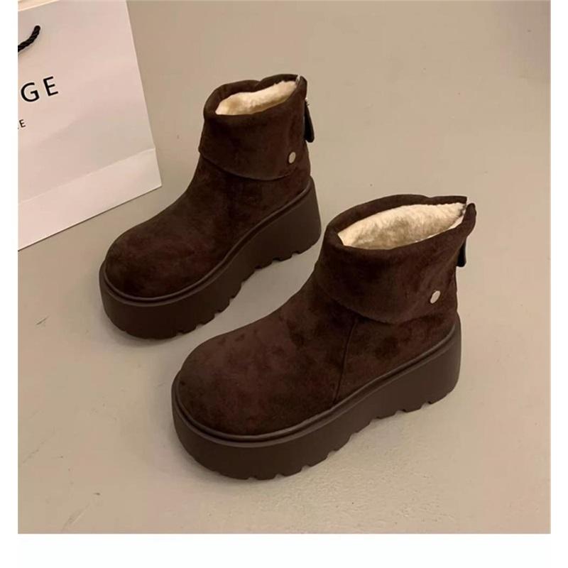 Damen Plateau-Schneestiefel Knöchelhohe Stiefel mit Fleecefutter Reißverschluss Kurze Stiefel